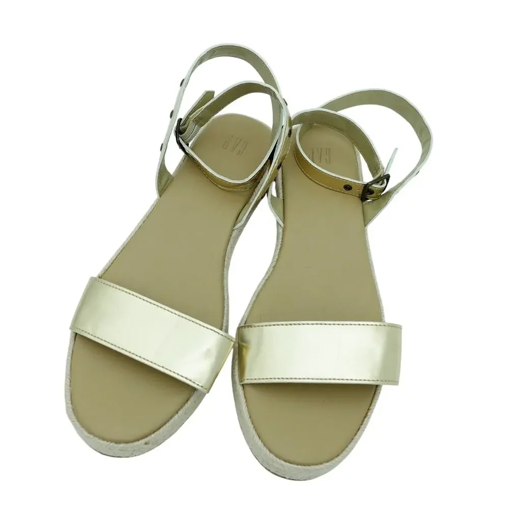 GAP Metallic Gold Platform Strappy Espadrille Comfort Sandals - Size 8.5